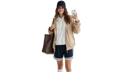 Woman wearing casual sports attire while posing in a relaxed setting, showcasing a trendy look perfect for daily activities