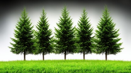 Fototapeta premium Nature's serenity lush green pine trees tranquil meadow photograph early morning peaceful vibes