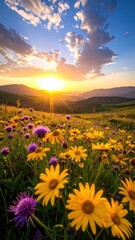 Fototapeta premium Sunrise over wildflower meadow