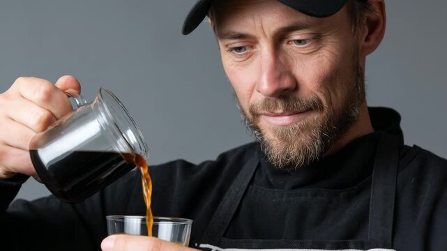 Coffee expert demonstrates precision pouring technique