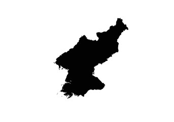 Black silhouette of North Koreas map against a plain white background