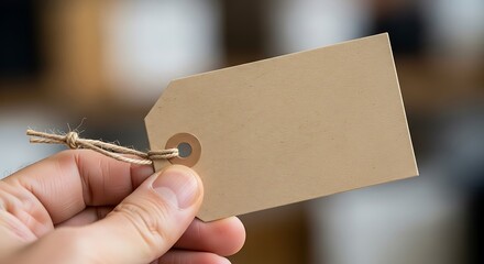 Person displaying a blank tag to customize for product branding needs