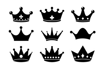 set of Royal crowns simple black silhouette vector