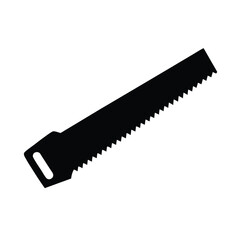 Minimalist black silhouette of a saw on a clean white background