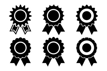 Award Medal with Check Mark  black silhouette vector Bundle