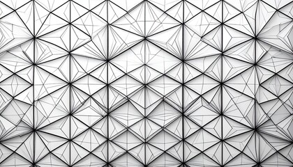 Fototapeta premium Geometric architectural detail, intricate black lines on white surface, repeating pattern, complex structure.