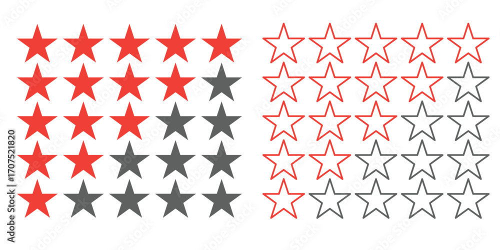 Poster visual representation of a star rating system, using filled and unfilled stars to indicate a score.