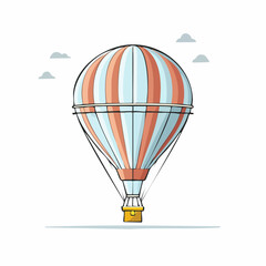 Obraz premium Striped hot air balloon floats peacefully in the sky on a bright day, symbolizing freedom and adventure, evoking a sense of wonder and tranquility.