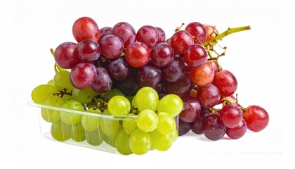 Obraz premium Fresh red and green grapes in a clear plastic container