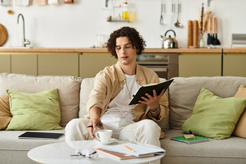 Young professional immersed in creativity and inspiration while sipping coffee in modern workspace