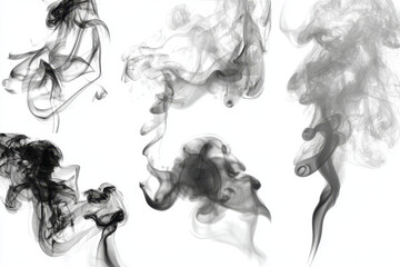 set bundle white grey smoke vapor fume swirls and shapes texture PNG transparent background isolated graphic resource