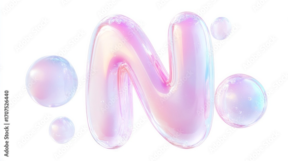 Poster holographic blobs and letter n design for futuristic and creative projects