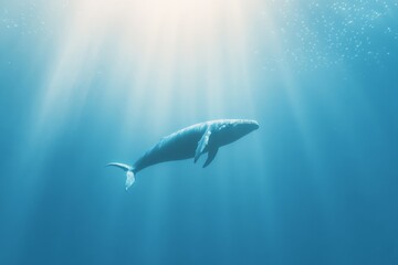 Naklejka premium Majestic blue whale underwater scene in minimalist style