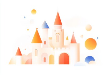 Obraz premium Whimsical castle illustration in soft pastel colors for kids decor and design