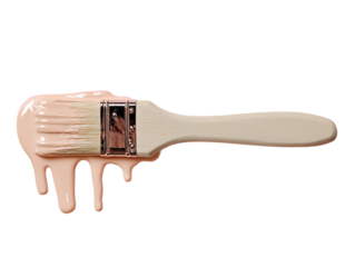 Paintbrush dripping with peach paint