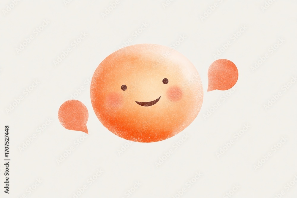 Poster cute ai chatbot icon design with smiling face and speech bubbles for digital messaging interface