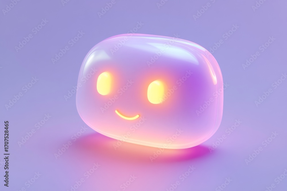 Poster cute neon ai chatbot icon on gradient background for digital interface design