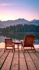 Fototapeta premium Tranquil lakefront scene at sunrise