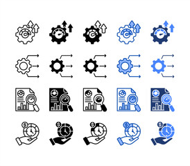 Efficiency, KPI, Feedback, Performance metrics, multiple style icon set.