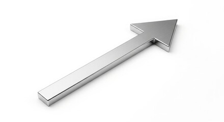 Minimal growth arrow in sleek metallic design, isolated on white background