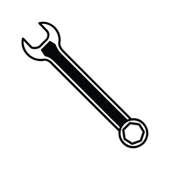Simple black wrench silhouette on a clean white background for design projects