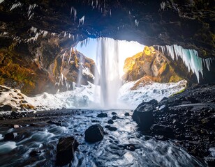 Waterfall cascading through a cave entrance (1)