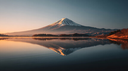 Peaceful sunrise over water reflecting structure