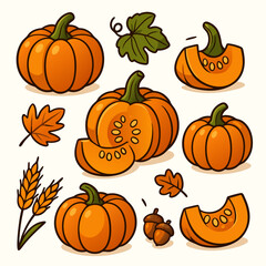 Colorful Pumpkin Vector Illustration with Autumn Leaves and Harvest Elements