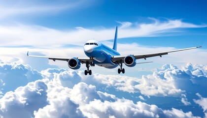 Obraz premium Airplane soaring through fluffy clouds