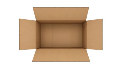 An open empty cardboard box isolated on white background, ready for packing, shipping, or storage