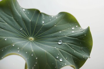 Obraz premium Close-Up of Green Lotus Leaf with Water Droplets on Surface