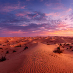 Fototapeta premium Aerial View of Desert Sand Dunes with Colorful Sky 