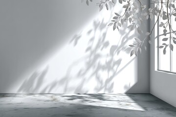 White Room with Leaf Shadows and Sunlight