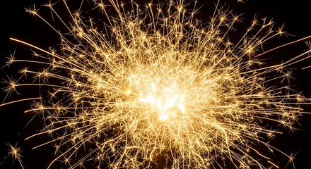 Obraz premium Sparkling golden lights radiate outward from the center of a sparkler against a dark background.
