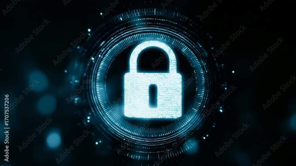 Poster a blue image of a lock with a keyhole. the lock is surrounded by a blurry background