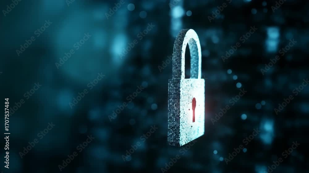 Poster a blue and red lock with a keyhole in the middle. the lock is surrounded by a blurry background