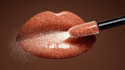 Glittery Lip Gloss in Charming Brown Tone with Applicator in Focus