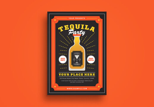 Black Vintage Tequila Party Flyer Layout
