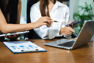 Business team meeting present.professional investor working with  Finance managers task. with laptop smart phone and digital tablet