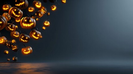 Illuminated Jack o lanterns Falling Halloween Background Spooky Autumn Design