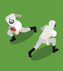 American Football Player Running Pose Isometric Vector Set