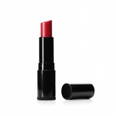 Obraz premium Classic red lipstick in elegant black packaging, uncapped and ready for application, ideal for beauty content. 