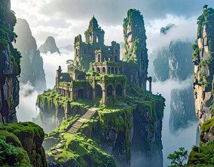 Kl&ouml;ster &uuml;ber dem Abgrund Meteora, von Nebel umgeben