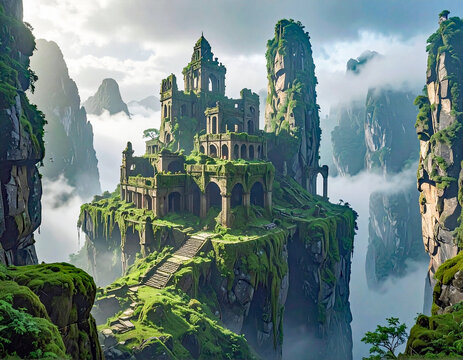 Kl&ouml;ster &uuml;ber dem Abgrund Meteora, von Nebel umgeben