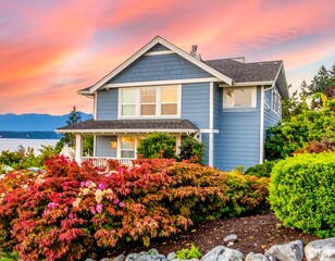 Waterfront house at sunset