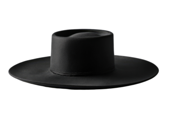 Dark gray fedora hat, wide-brimmed, flat crown