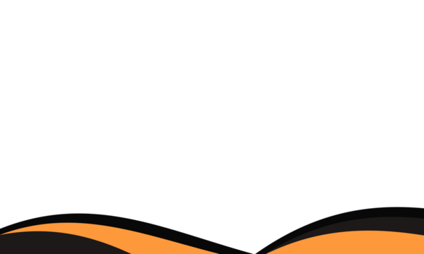 Abstract orange and black wave curve website, banner footer on transparent background
