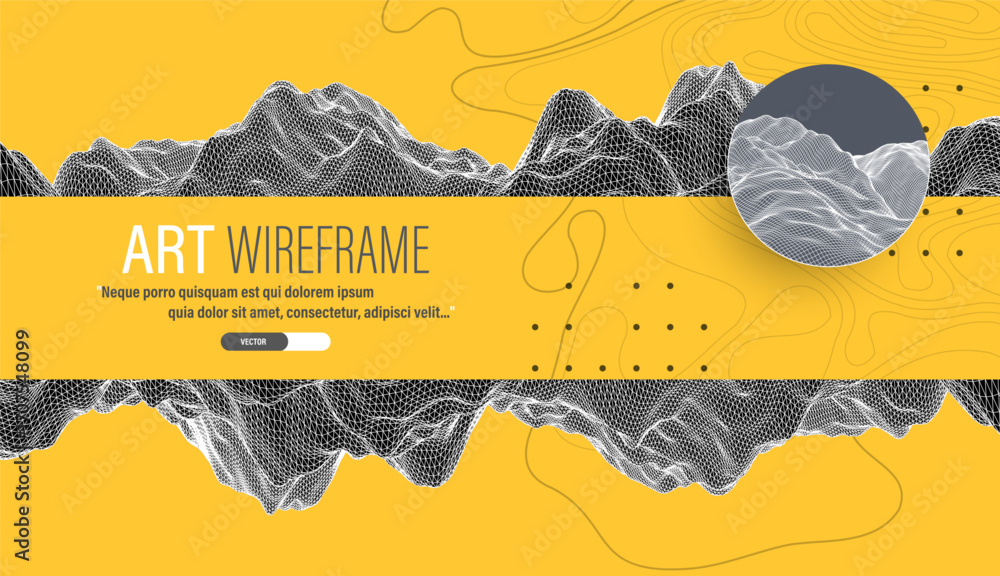 Aufkleber abstract wireframe art with digital mesh and geometric design. modern science or technology backgrou