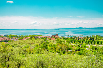 View of Lake Bolsena in Italy. Summer in Italy. Trip to Europe.