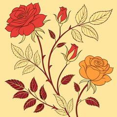 Vector art of seamless pattern with roses floral background with roses vector illustration in vintage style botanical wallpaper with roses on beige backdrop decorative pattern with rose